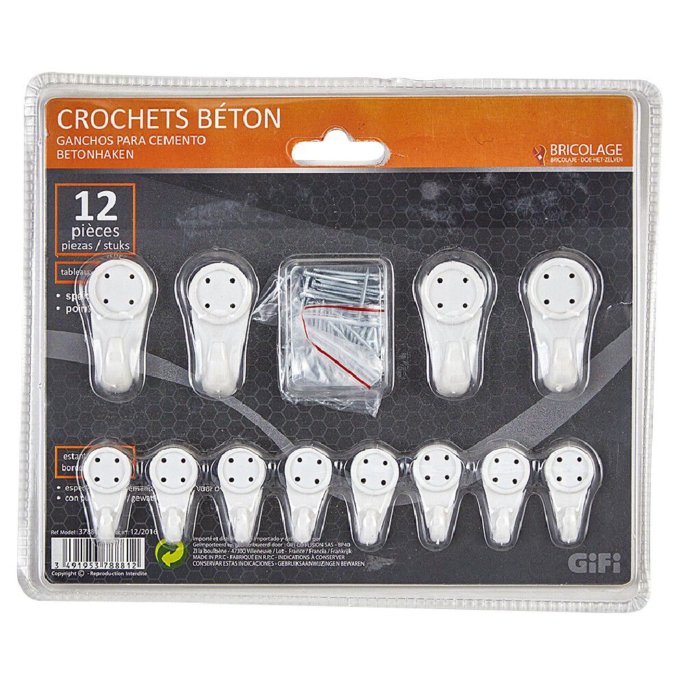 Crochet métallique spécial béton, pointe courte