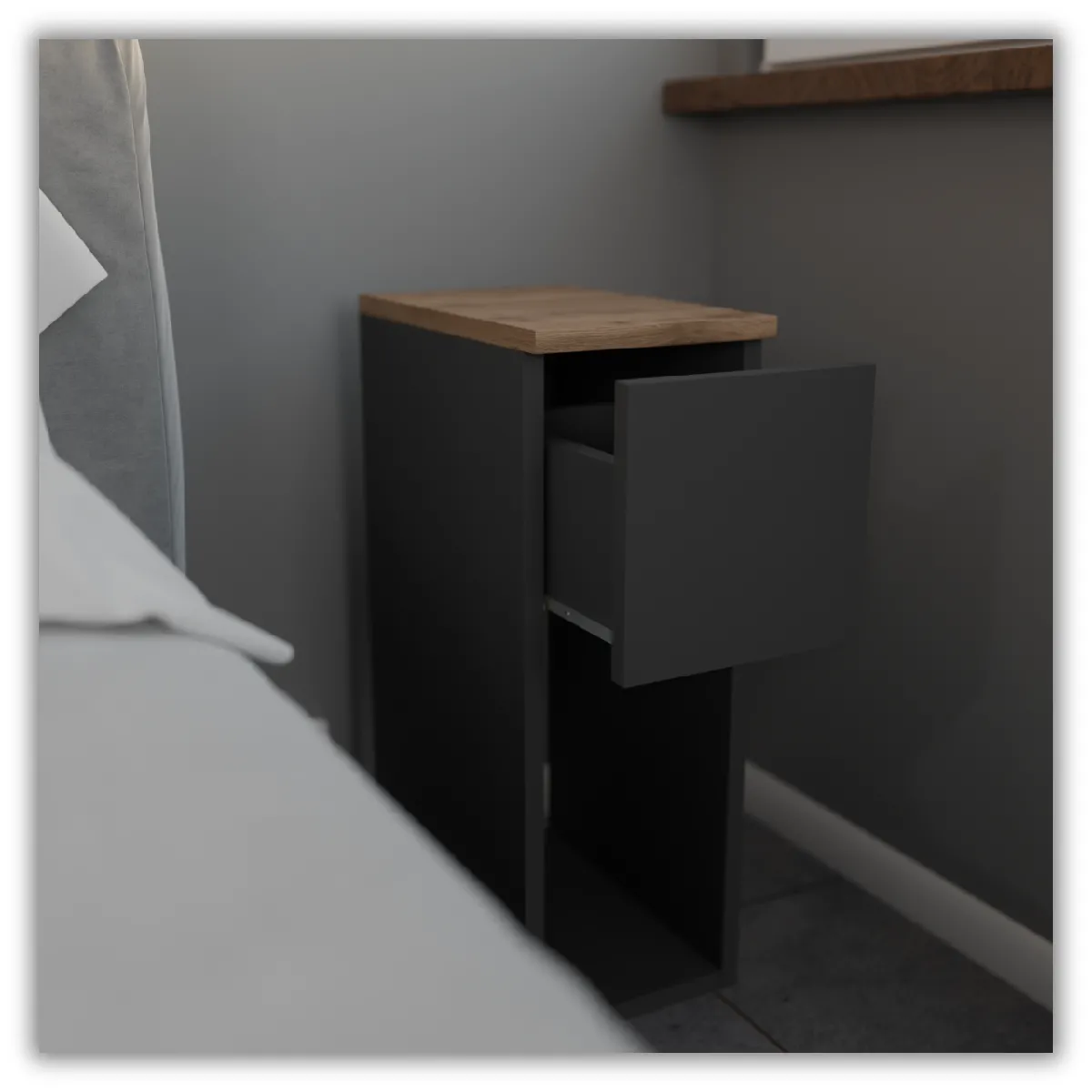 Other Brands Table de Chevet 1 Tiroir - Gris/Wotan
