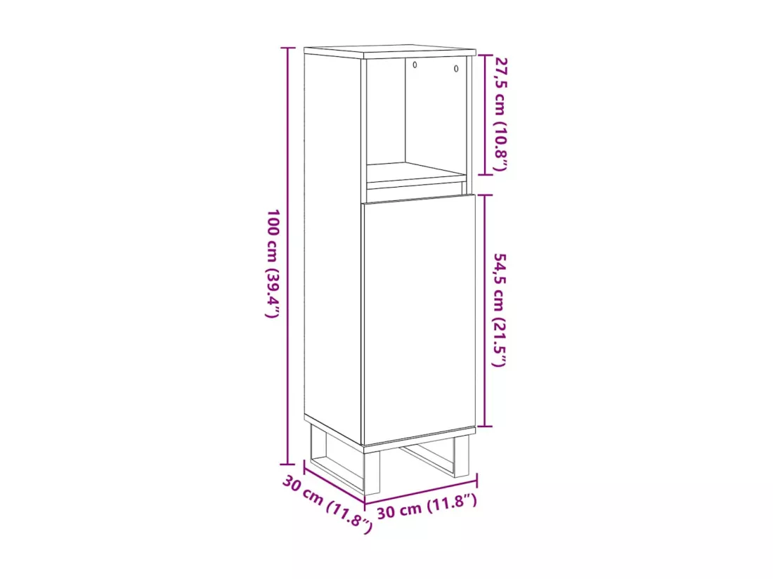 Armoire de salle de bain gris béton 30x30x100 cm