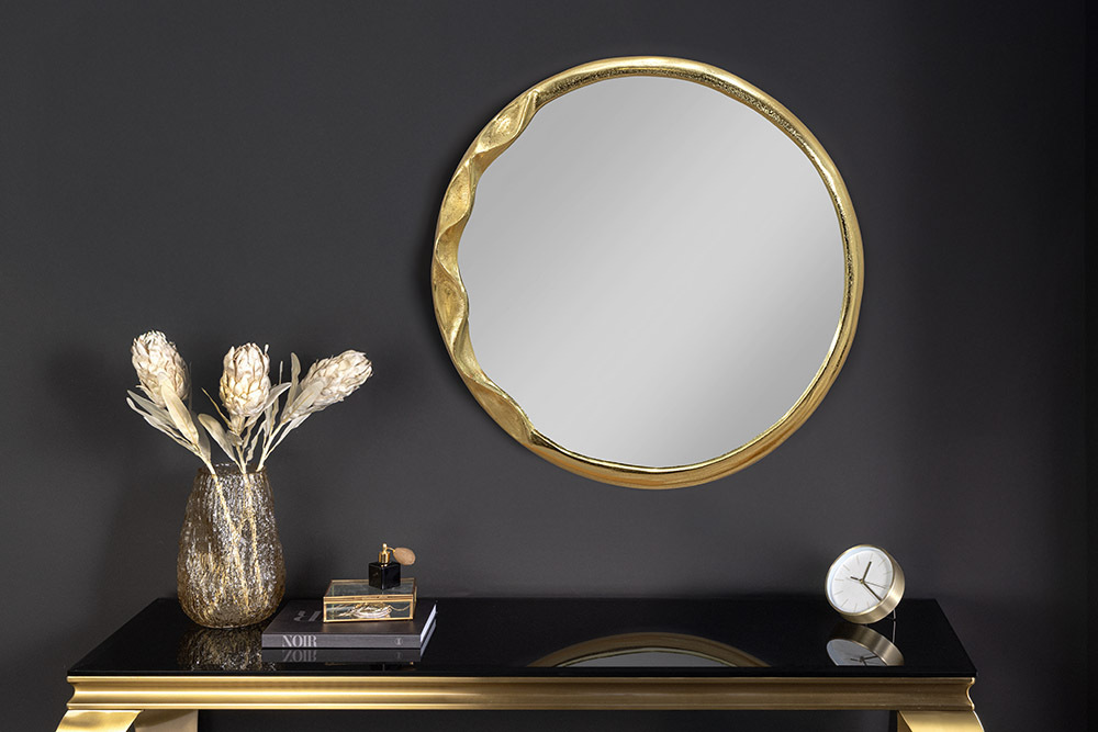 Runder Wandspiegel ABSTRACT 55cm gold Metall handmade