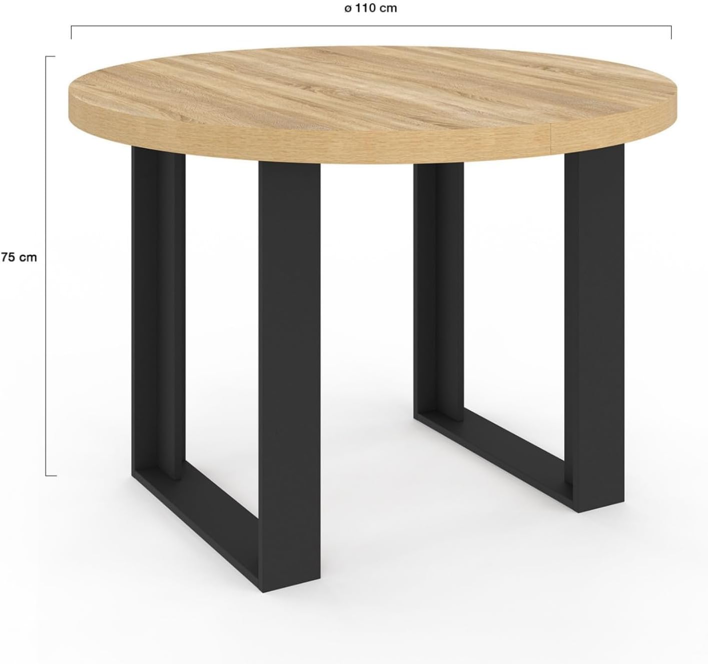 IDMarket - Ausziehbarer runder Esstisch Phoenix 4 Personen Holz und Schwarz 110 cm