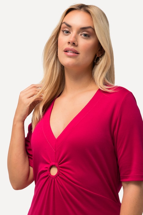 Jersey-Midikleid, A-Linie, V-Ausschnitt, Halbarm