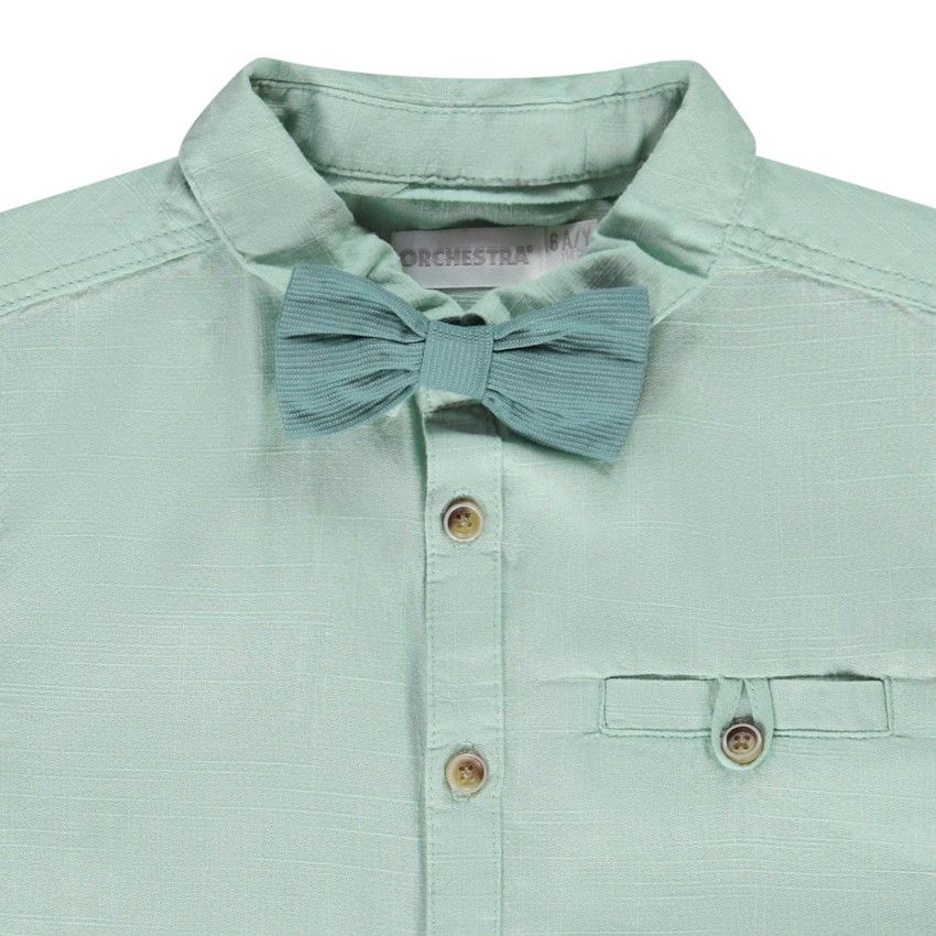 Chemise manches courtes unie avec nœud papillon pour garçon - Vert