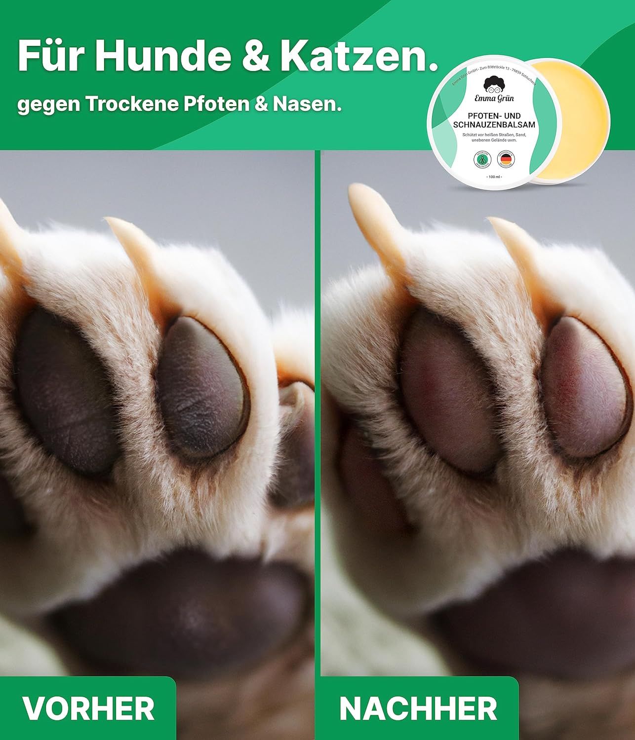 Emma Grün® Pfoten- und Schnauzenbalsam mit Propolis & Bienenwachs
