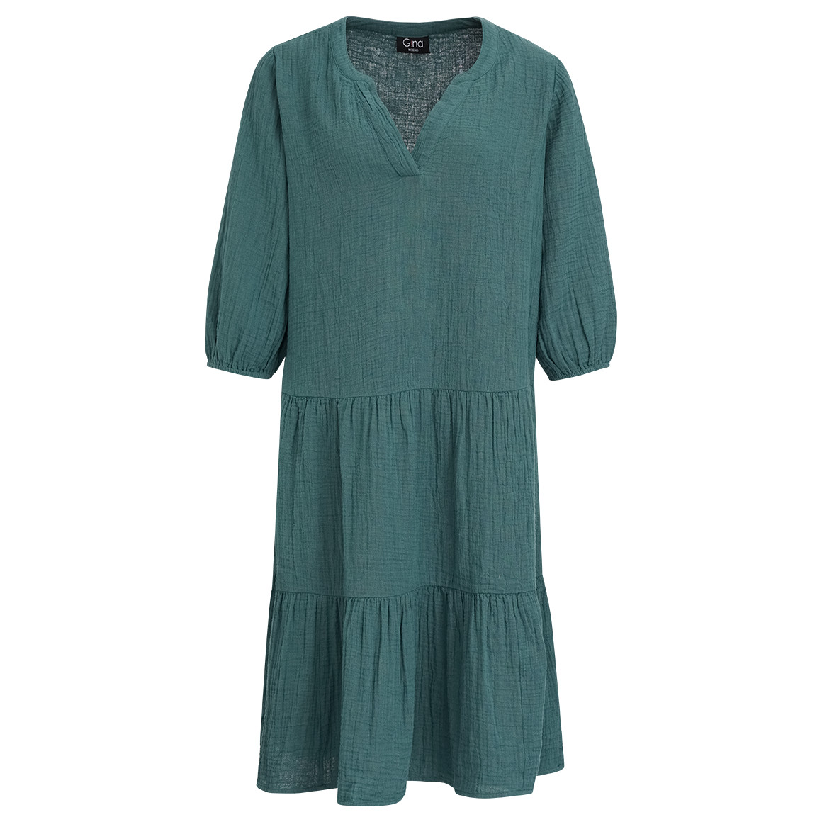 Gina Damen Musselin-Kleid mit weiten Ärmeln dunkelgrün