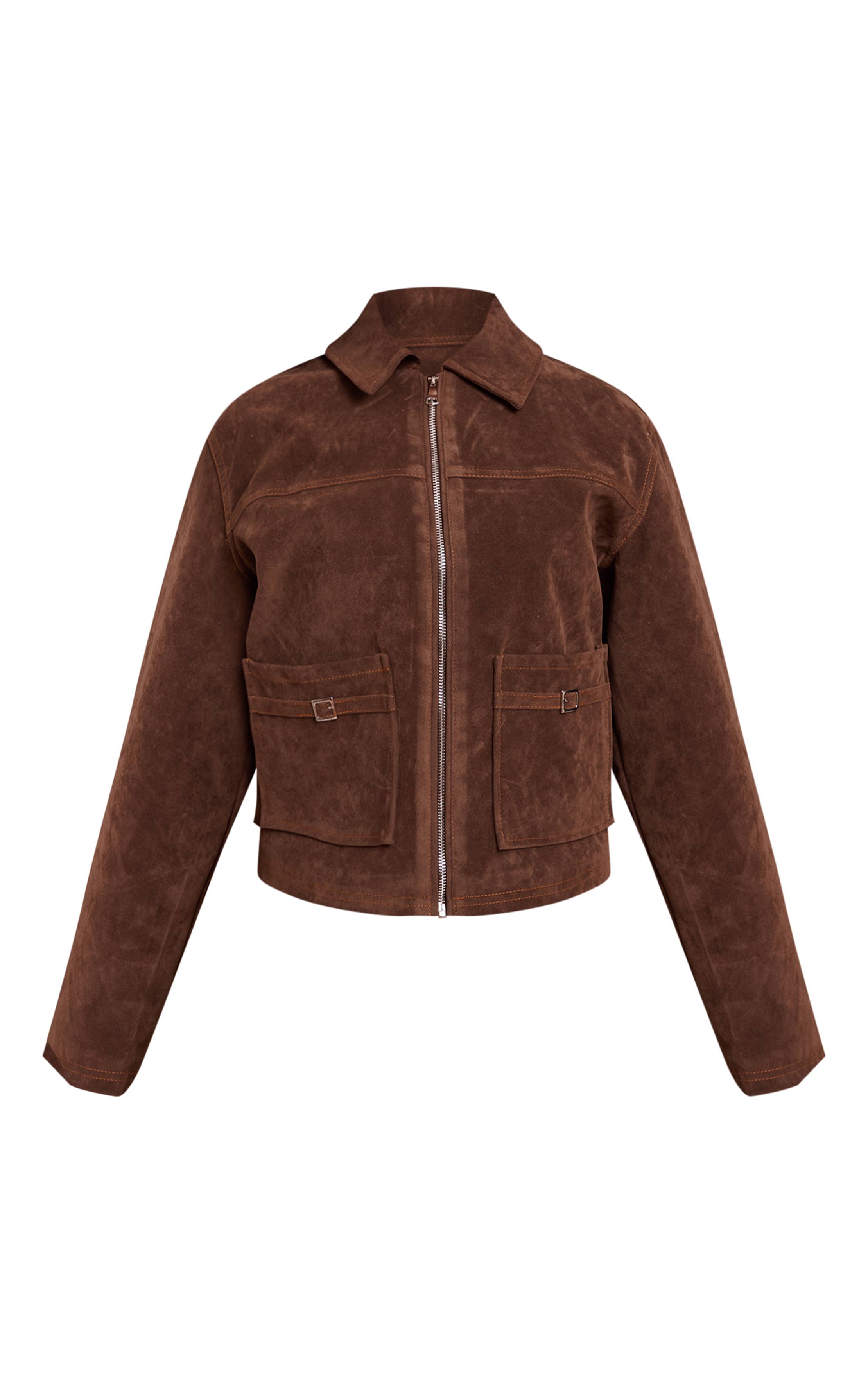 Chocolate Brown Veste En Synthétique À Détails De Poches Petite