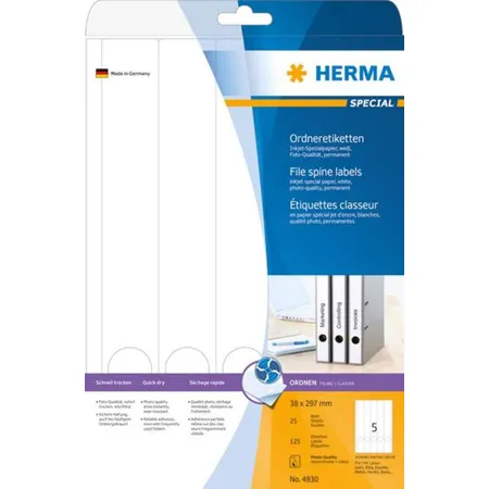 HERMA Inkjet Ordneretiketten, weiß, 38 x 297mm, 125 Stück