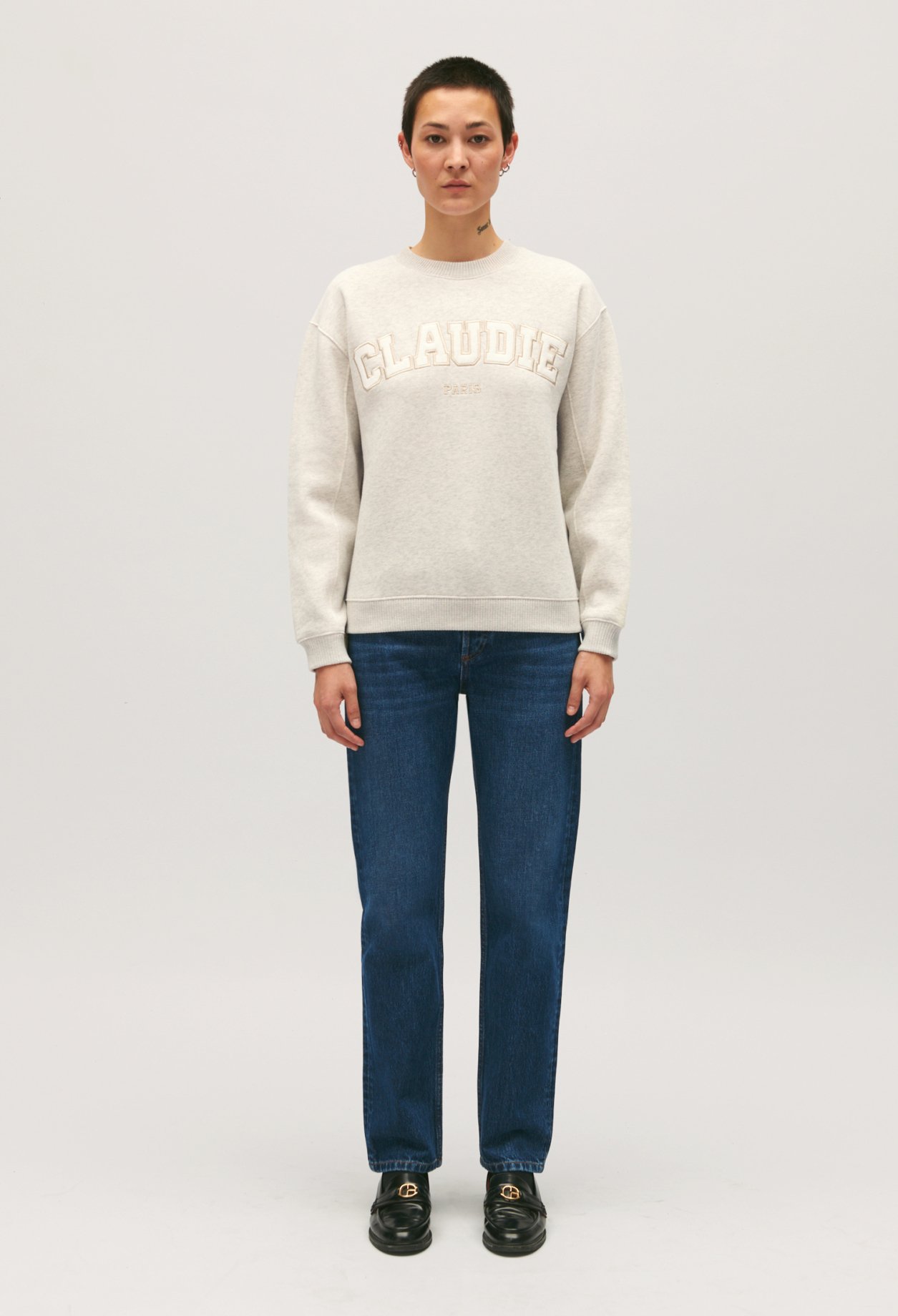 Sweatshirt maille chinee gris