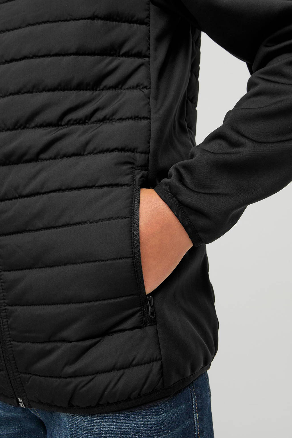 JACK & JONES gewatteerde tussenjas JJEMULTI met logo zwart