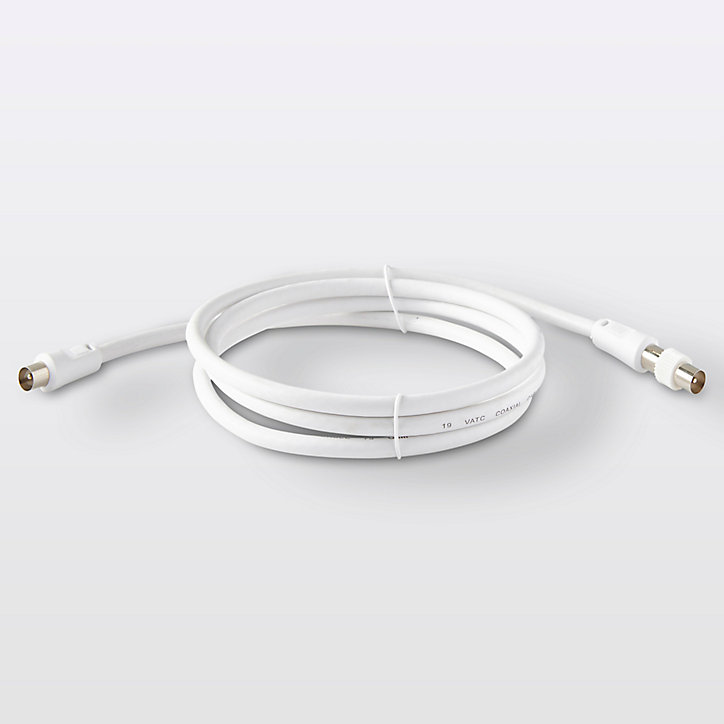 Câble coaxial Blyss blanc 19 VATC nickelé M/F + adaptateur M/M L.1,5 m