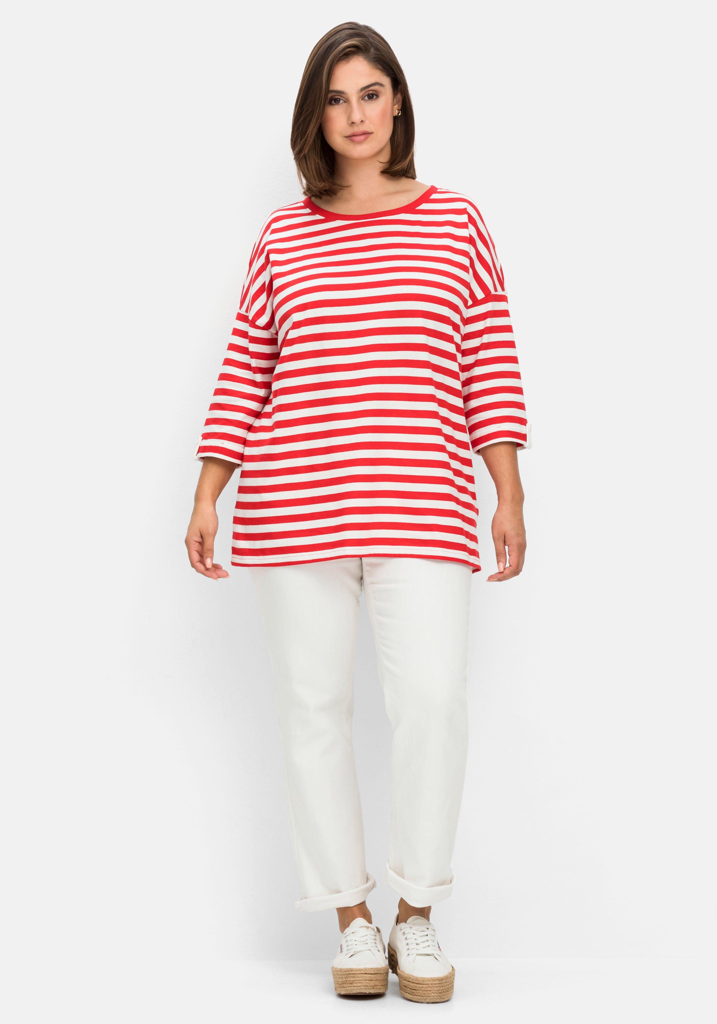 Ringelshirt mit überschnittenen Schultern, 3/4-Arm