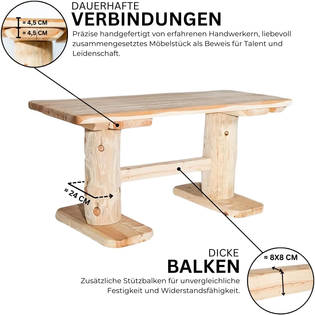 Gartengarnitur Lärche Rustikal 160 cm - Aus heimischer Lärche, naturbelassen - Garten Lounge Set aus massivem Holz 3-teilig - Gartenmöbel für Terrasse, Garten & Balkon, fertig montiert