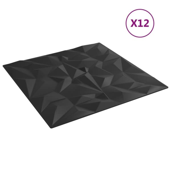 vidaXL Veggpaneler 12 stk svart 50x50 cm XPS 3 m² ametyst