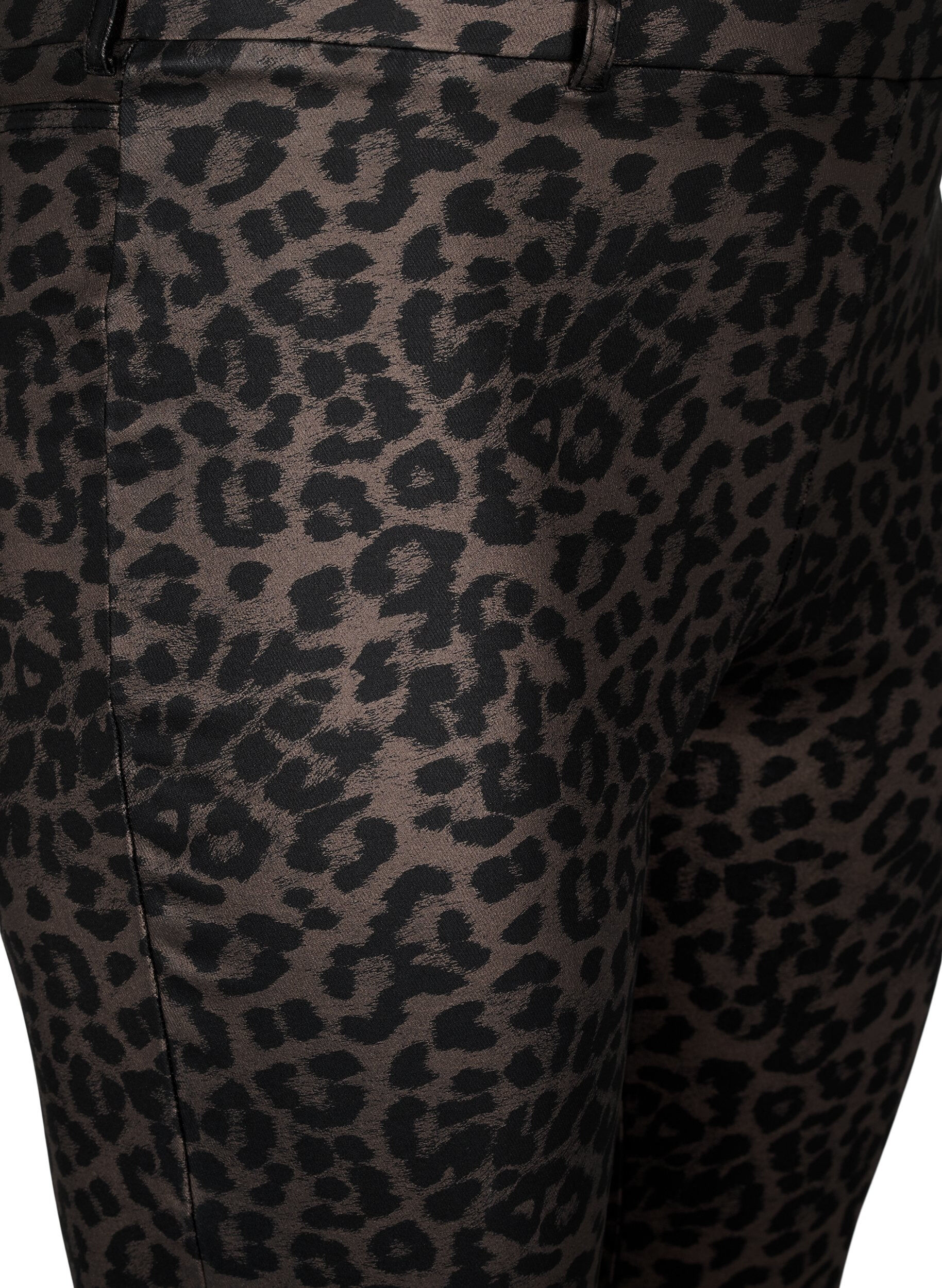 Coatede leggings med leoprint og cropped længde