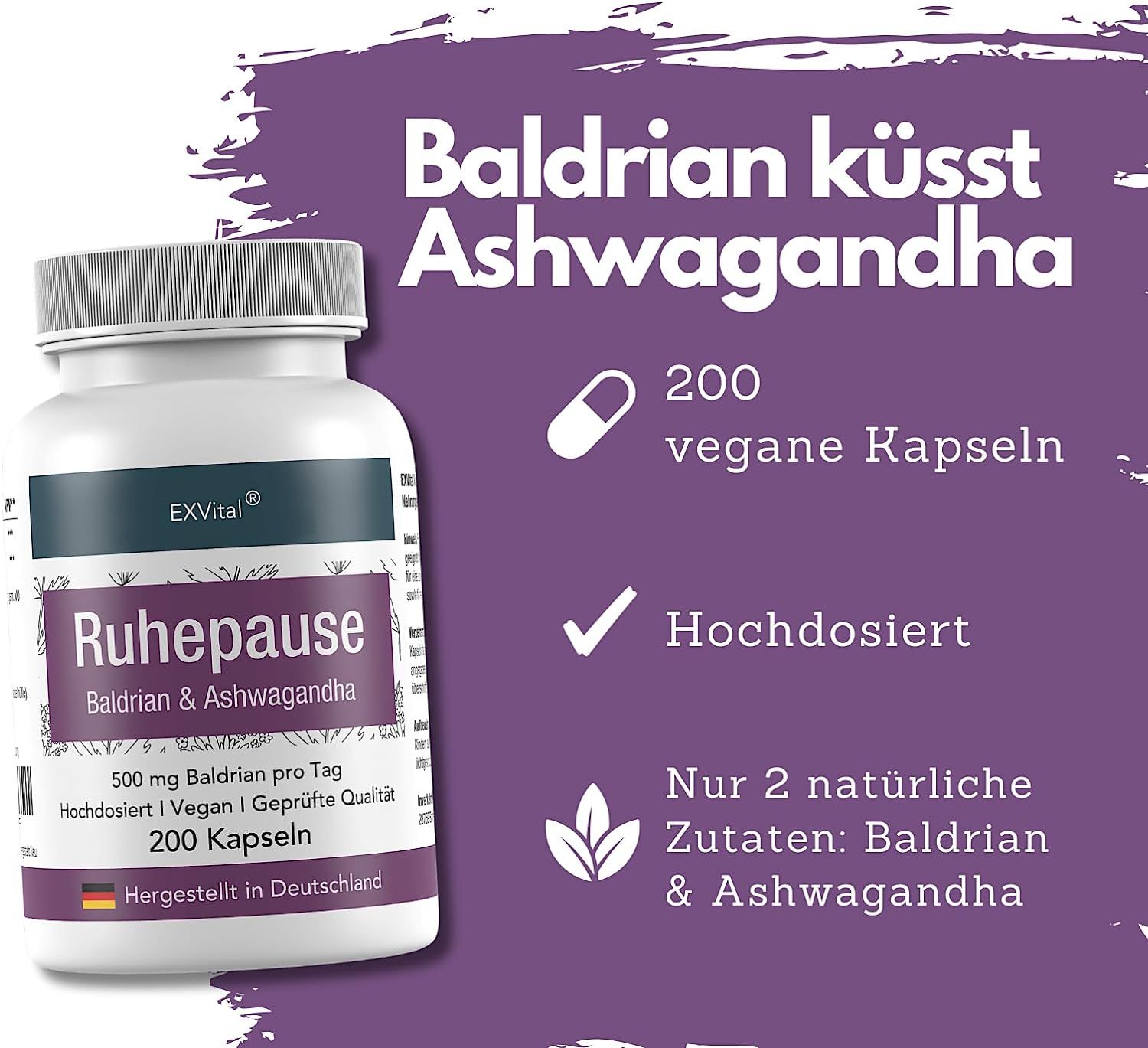 EXVital® Ruhepause Kapseln, mit Baldrian & Ashwagandha