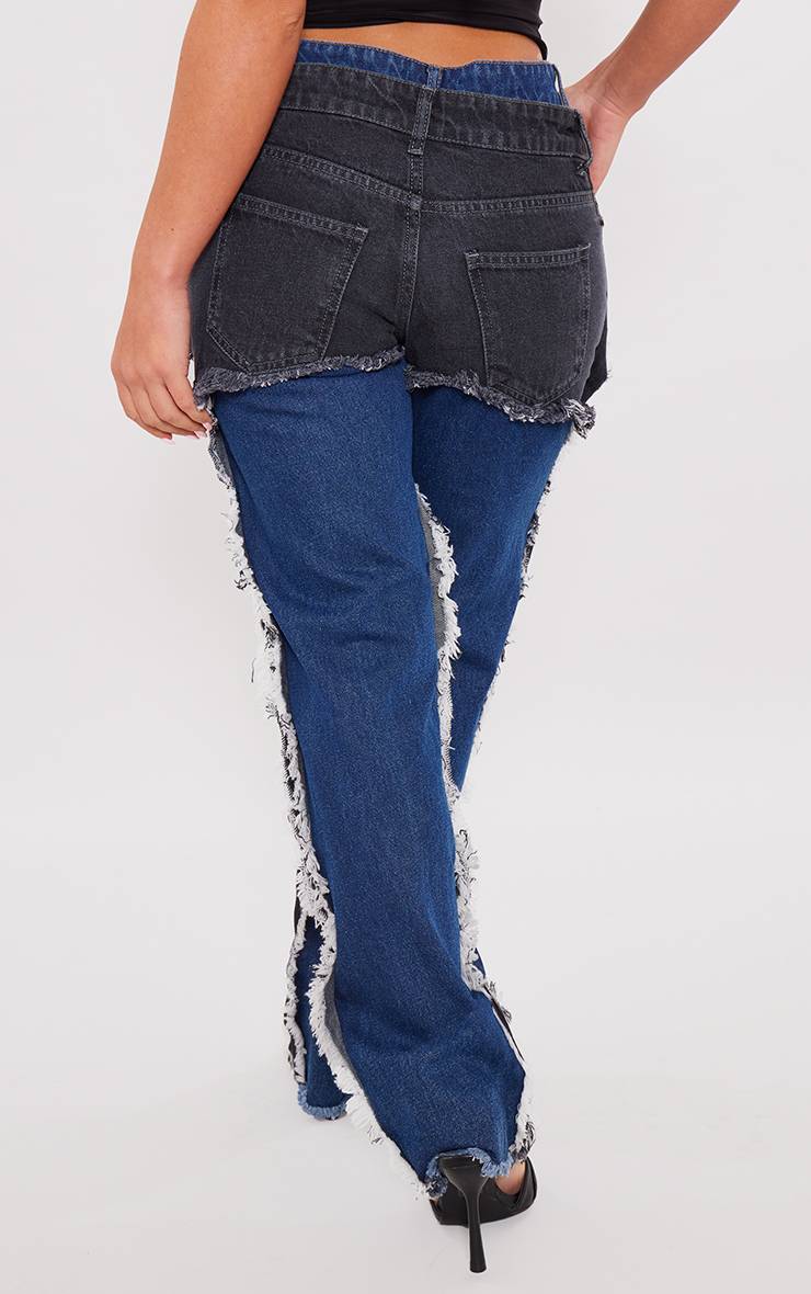 Bleu Indigo Délavé Jean Droit À Effet Superposé