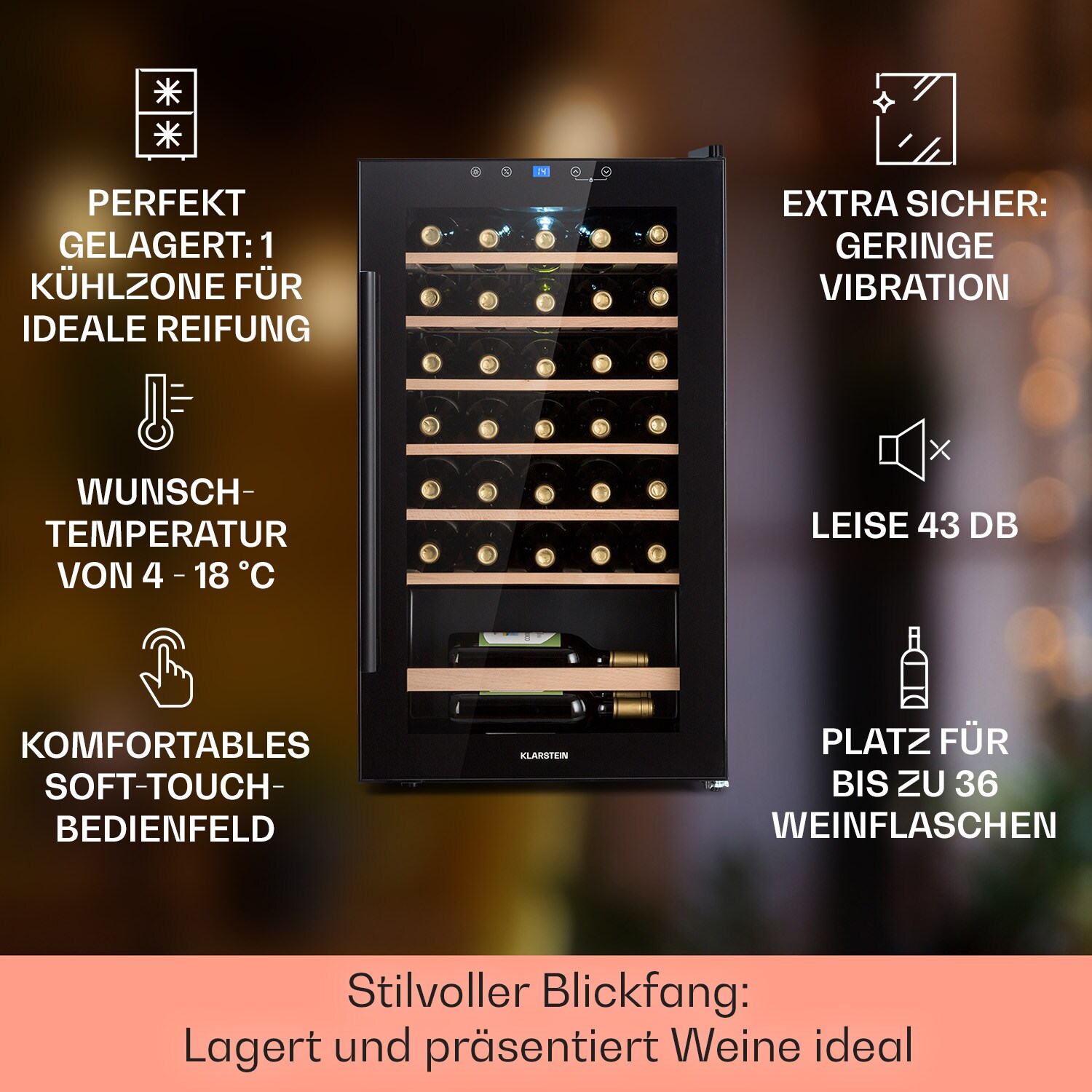 Barossa 32 Uno Weinkühlschrank 1 Zone 95 Liter / 36 Flaschen Touch-Display