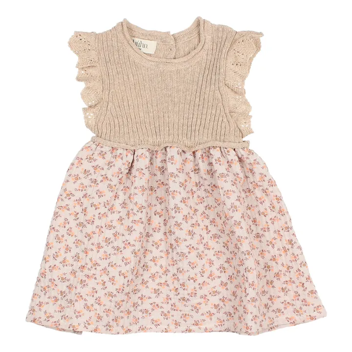Búho Robe Bi-Matières Gaze de Coton Bio et Maille en Lin Provence Bébé | Rose pâle