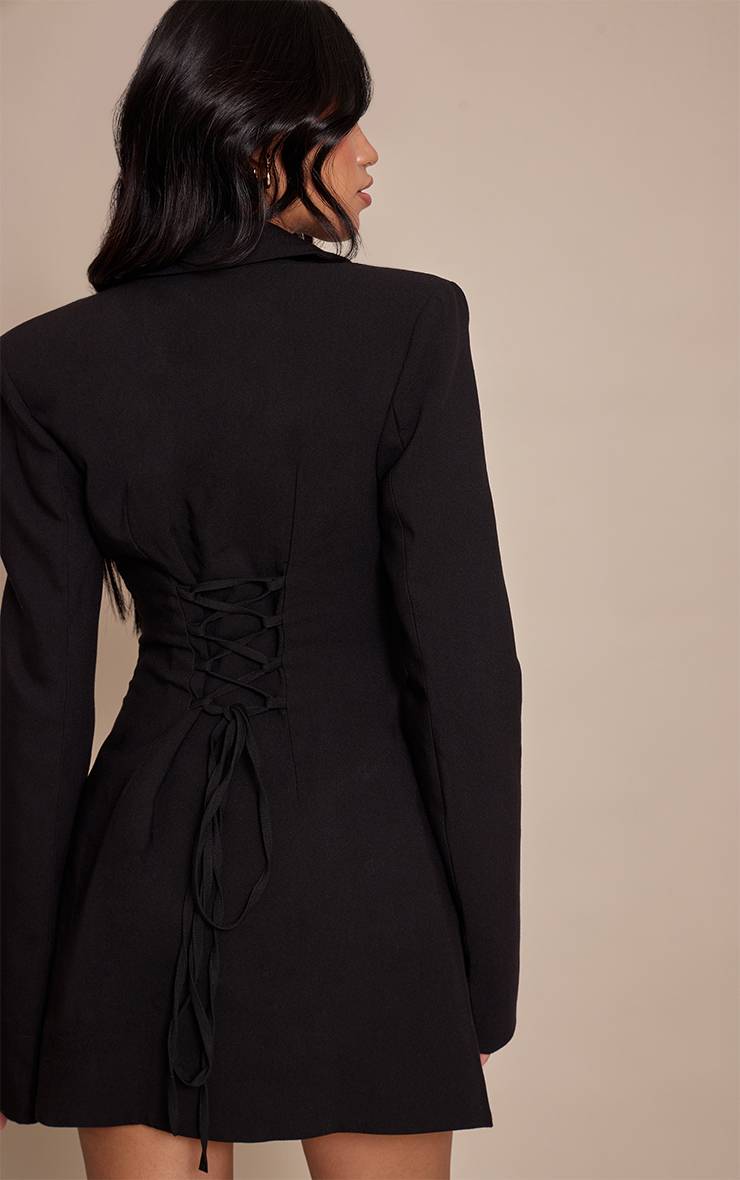 Noir Robe Blazer Évasée À Revers En Satin