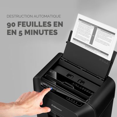 Fellowes AutoMax 90M - destructeur de documents coupe croisée mini-cut - 90 feuilles - Corbeille 17 litres