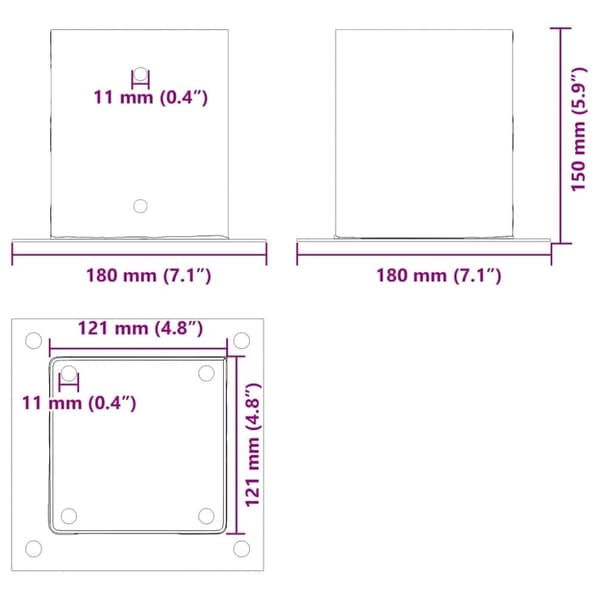 vidaXL Stolpebunner firkantet 12 stk 121x121 mm pulverlakkert stål