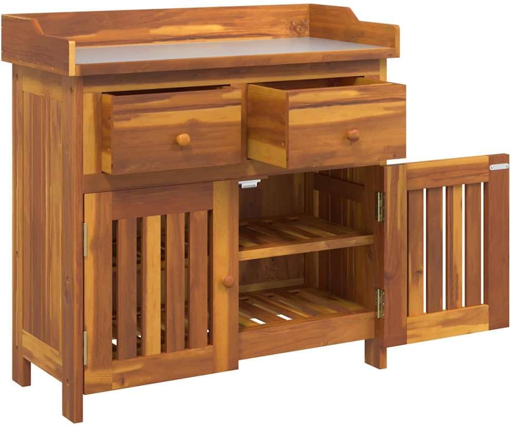 vidaXL Garten-Schrank mit Schubladen mit Tür Braun 78 x 36.5 x 78cm, Akazien Stauraum-Schrank, minimalistisches Design, rechteckig, praktischer Organizer für Wohnzimmer, robust