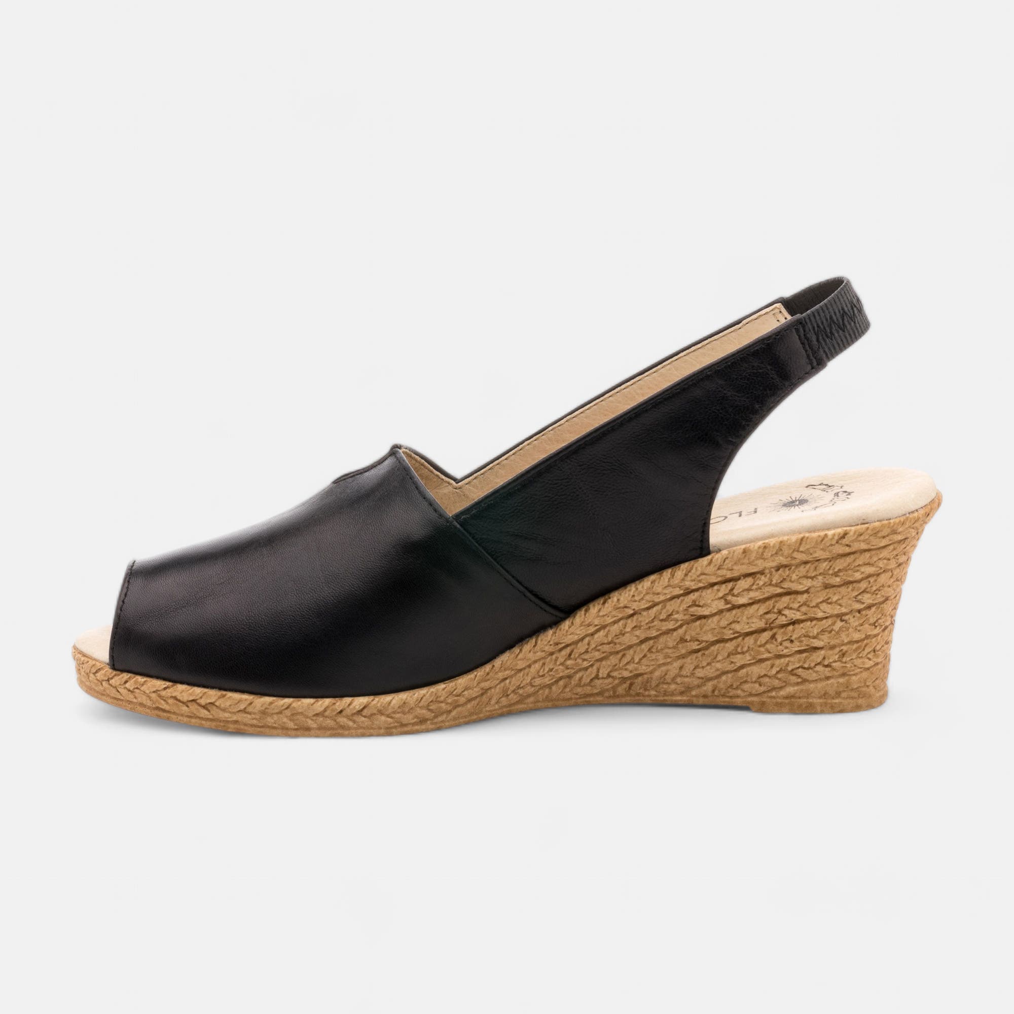 Nu-pieds à talon compensé Femme en cuir noir