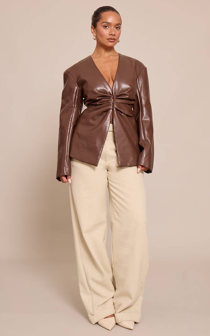 Chocolat Blazer Shape En Synthétique Avec Fronces Sur Le Devant