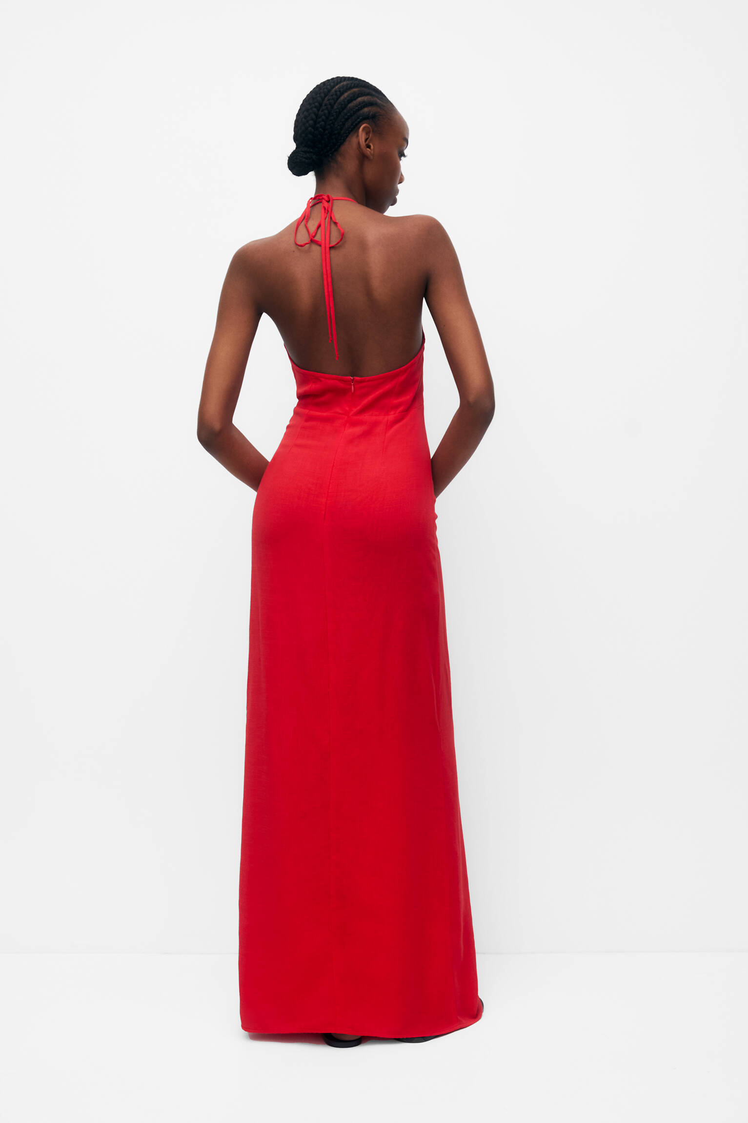 VESTIDO LONGO COM BABADO E ALÇAS - VERMELHO