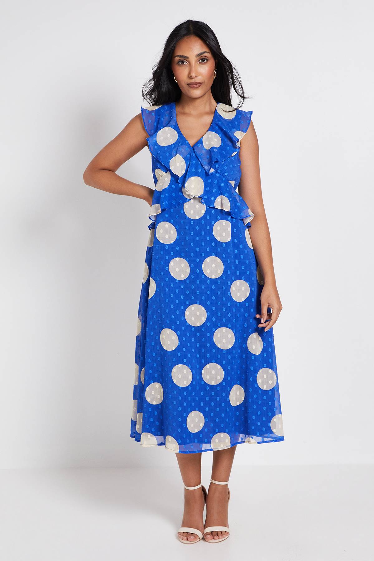 Wallis Robe Midi À Volants En Dobby À Pois Petite
