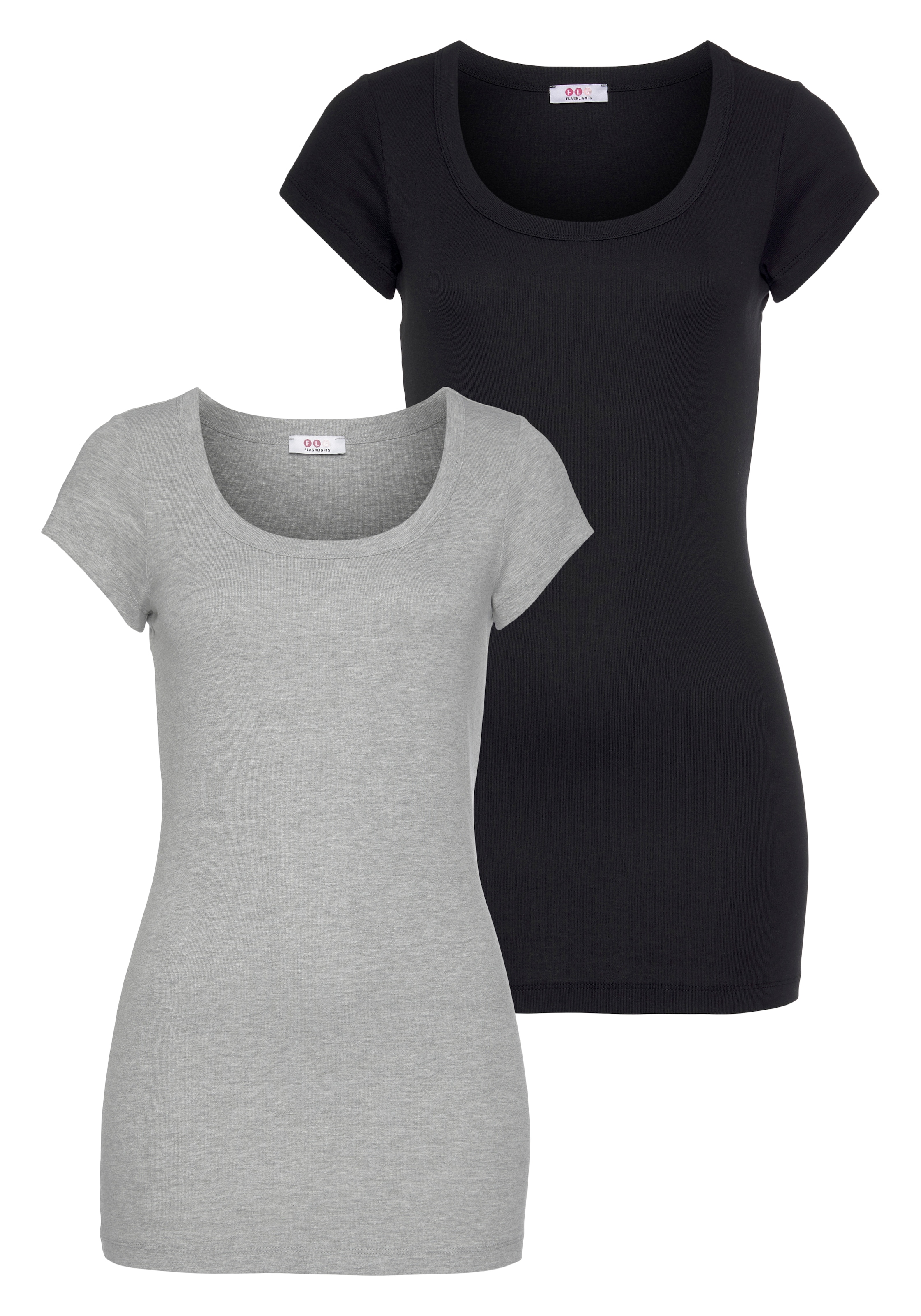 Flashlights T-Shirt, 2er-Packer Packung, figurbetonter Schnitt,  unifarben,  Rundhalsausschnitt