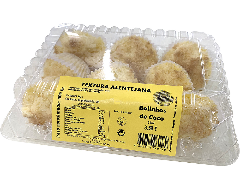 BOLINHOS TEXTURA ALENTEJANA DE CÔCO 400G PRODUTO LOCAL