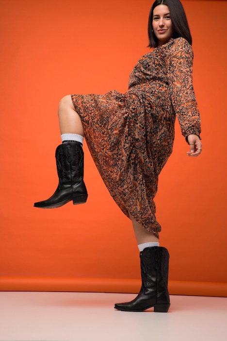 Cowboy-Stiefel, Leder, XL-Schaft, Steppnähte