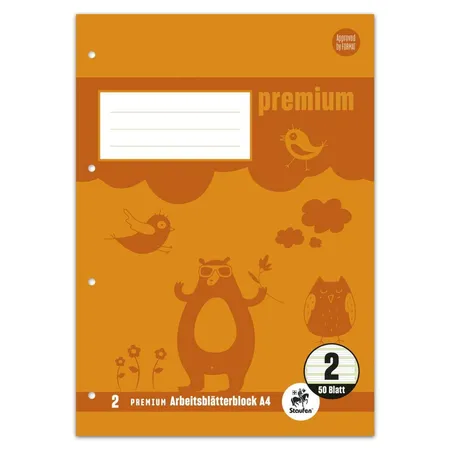 Staufen Premium Arbeitsblätterblock 2 A4 50 Blatt 90g/qm 4/4/4mm liniert farbig 4-Loch