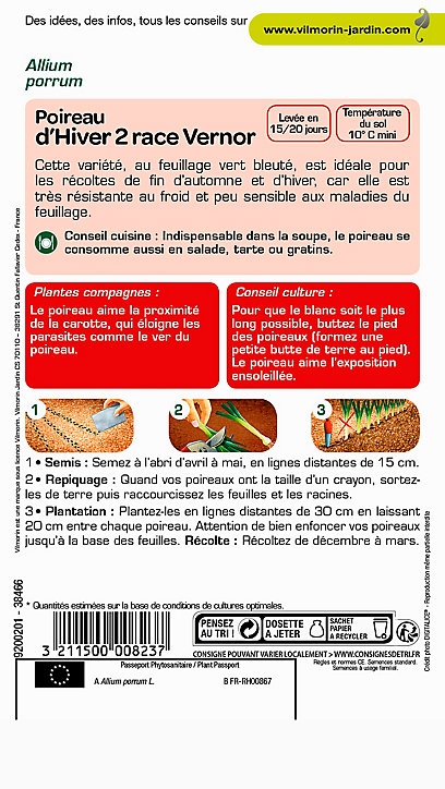 Graines de Poireau d'Hiver Race Vernor Vilmorin
