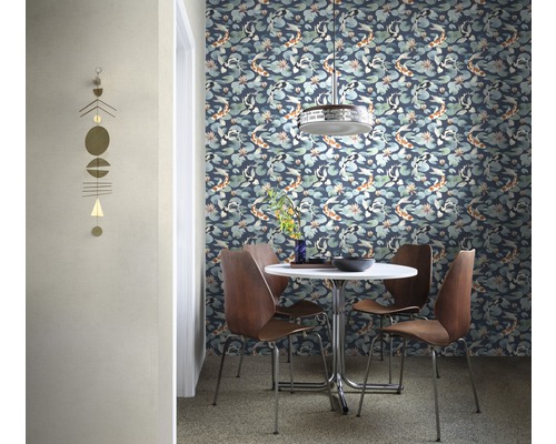 Vliesbehang 409444 Kimono Koi blauw en wit