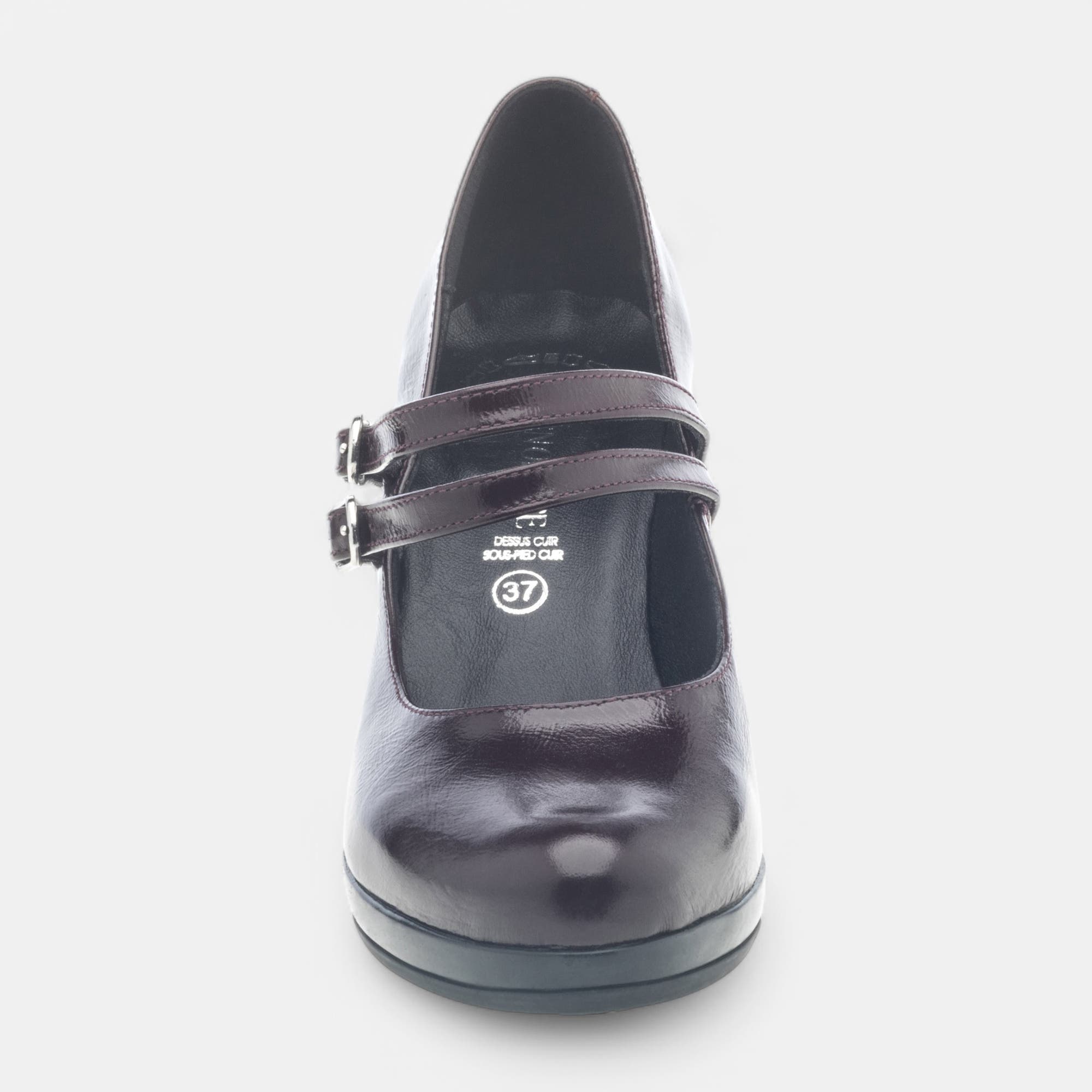 Babies à talon Femme en cuir bordeaux