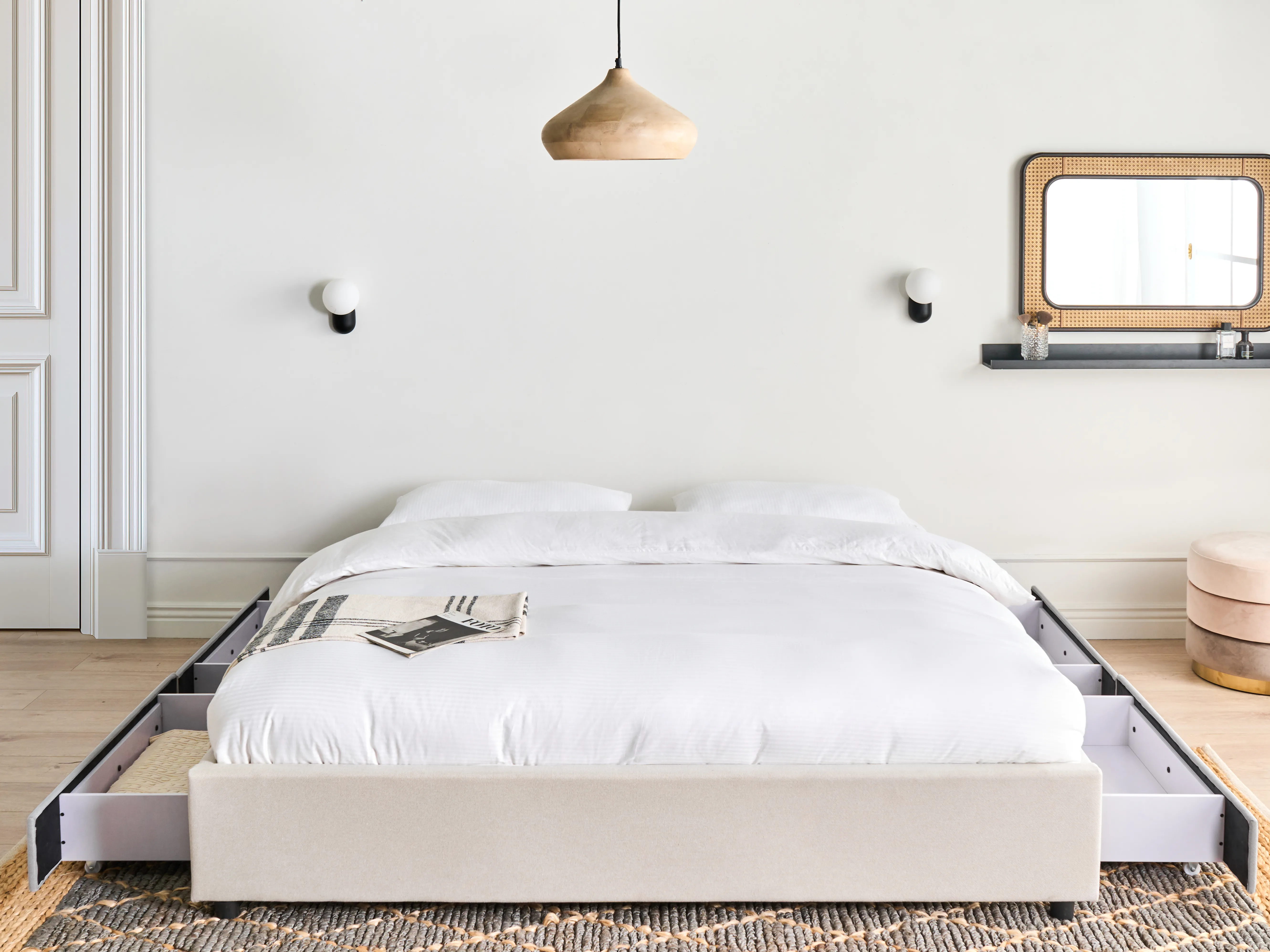 Bed met opbergruimte zonder hoofdbord Stof PRADES 180 x 200 cm Lichtbeige