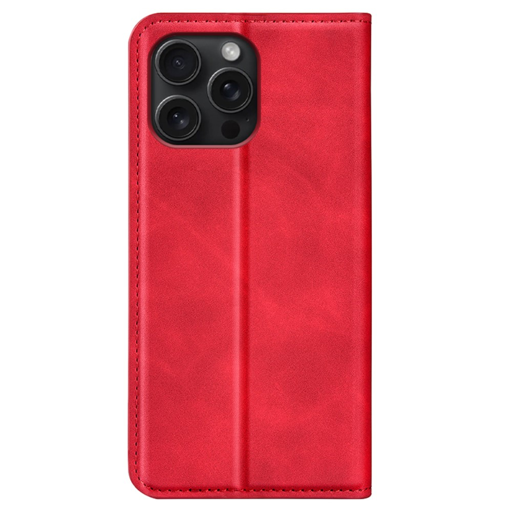 iPhone 16 Pro Vintage Leder Tasche Flip Cover Fashion Design - Rot