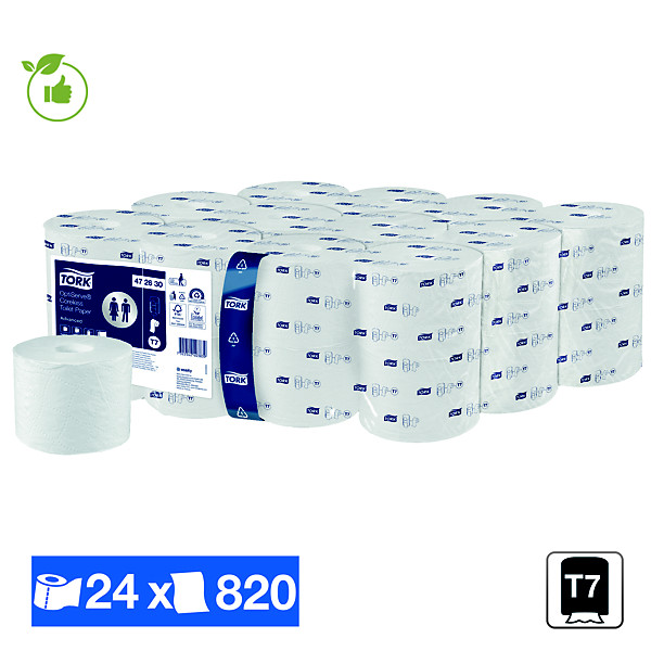 Papier toilette Tork Advanced sans mandrin T7 2 épaisseurs, lot de 24 rouleaux