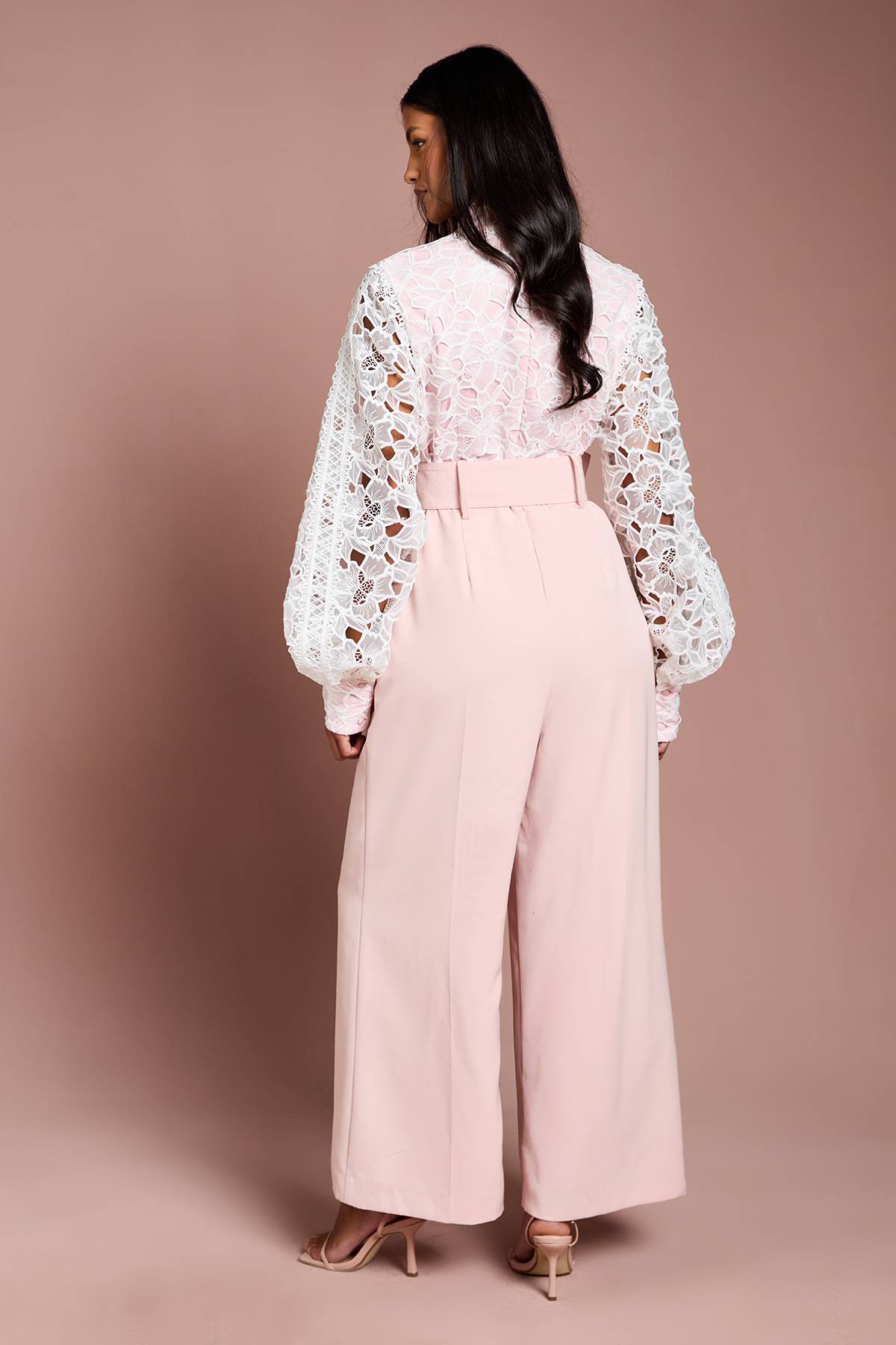 Coast Combinaison Longue Manches Longues en Organza Dentelle avec Ceinture Petite