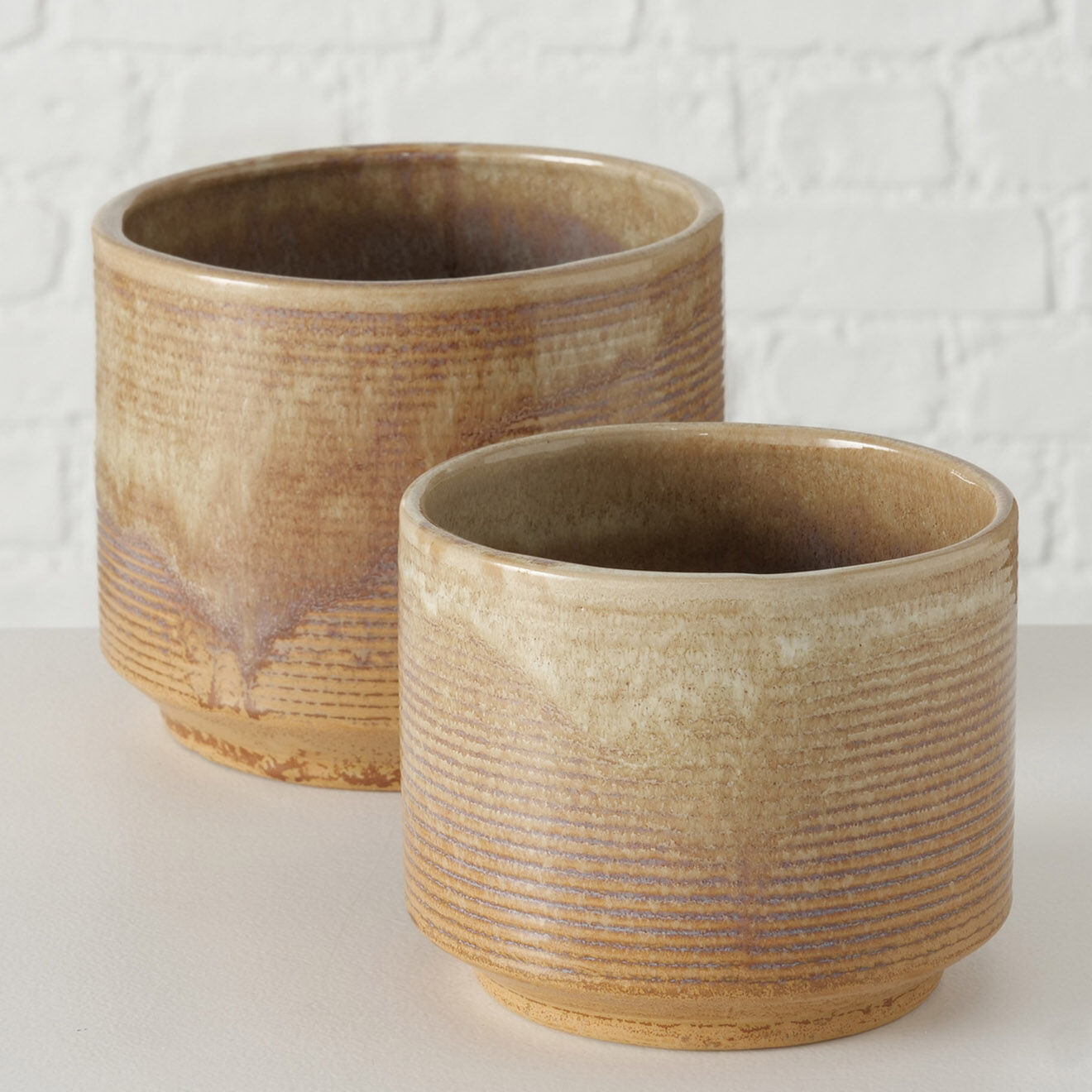 Boltze 2 Pots de fleurs en Porcelaine Elikia marron