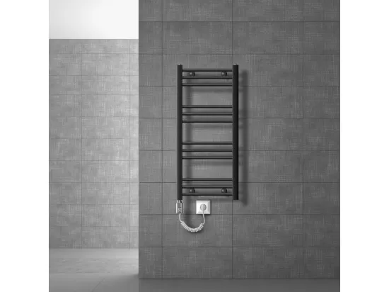 LuxeBath Radiateur électrique pour salle de bain Sahara 400x800 mm Anthracite Raccord latéral courbé & résistance 600W