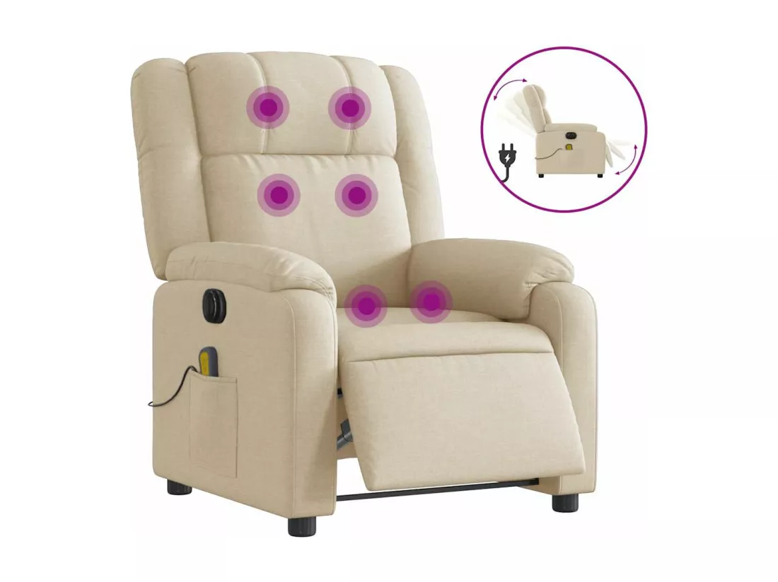 Fauteuil inclinable massant électrique crème tissu