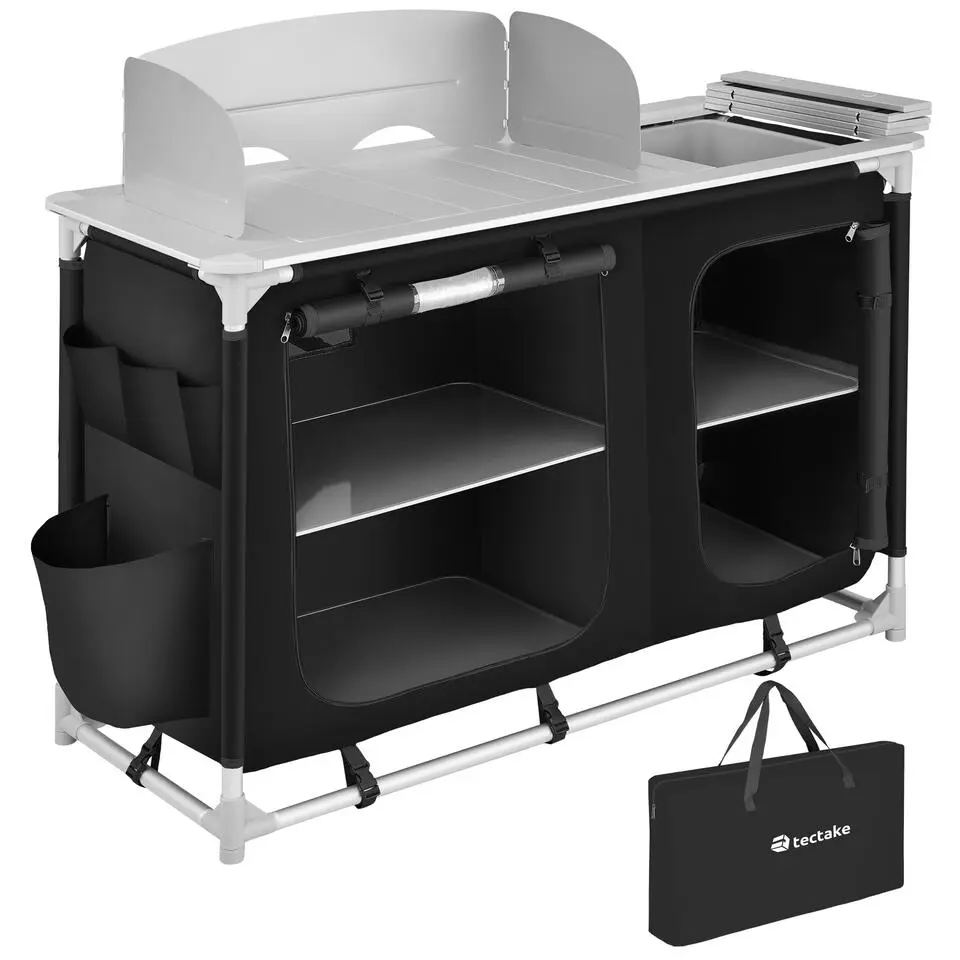 tectake - Campingkeuken 116x52x107cm, Zwart
