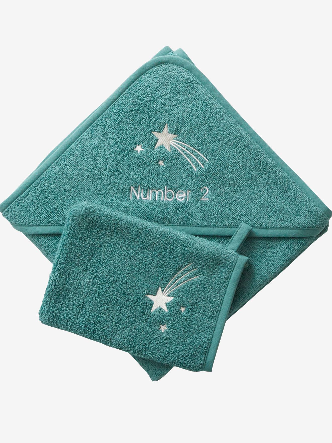 Capa de banho + luva de banho personalizáveis, verde médio liso