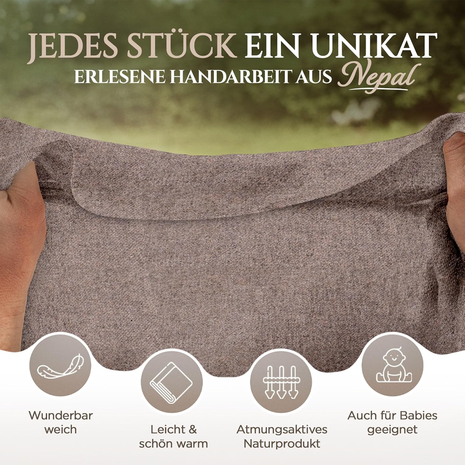 Kaschmirdecke – Handgewebte Sofaüberwurf Decke aus 100% Kaschmirwolle – 135 x 270 cm Weiche und gemütliche Dunkelbraun Kuscheldecke für Couch und Stuhl – Hergestellt in Nepal