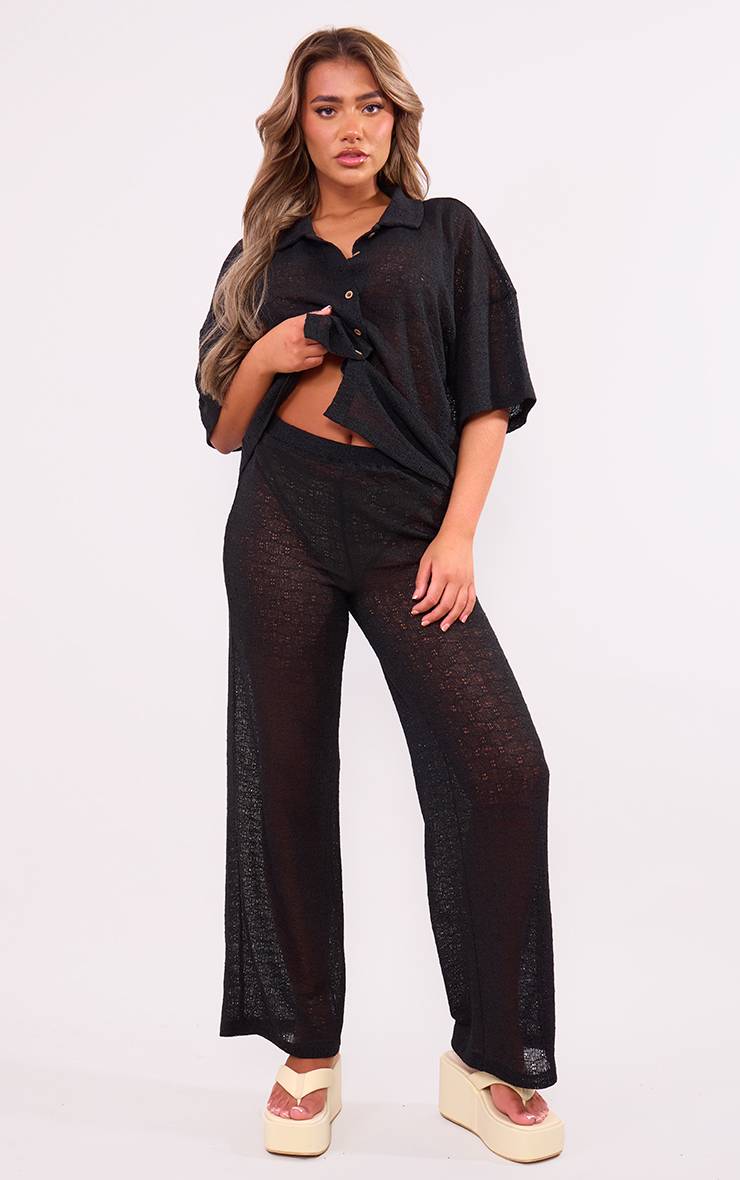 Noir Pantalon Large Texturé