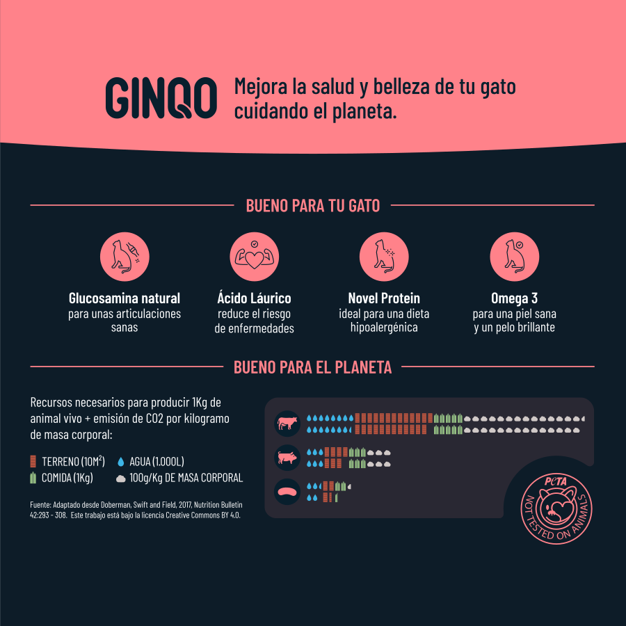 GINQO CATS: HIPOALERGÊNICO, SEM CEREAIS E SUSTENTÁVEL. FEITO COM PROTEÍNA DE INSETO.