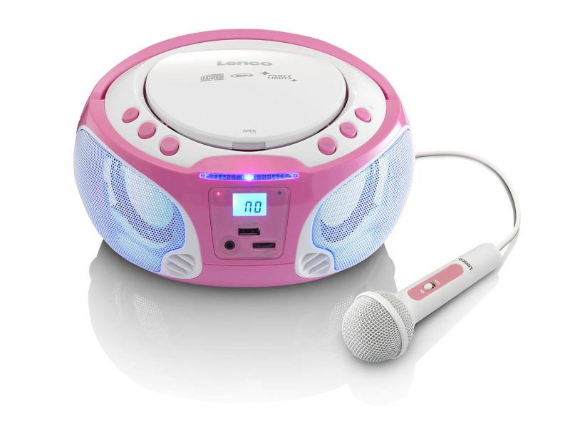 Lenco Radio/CD-Player SCD-650 Pink Radio/CD-Player mit Karaoke-Mikrofon